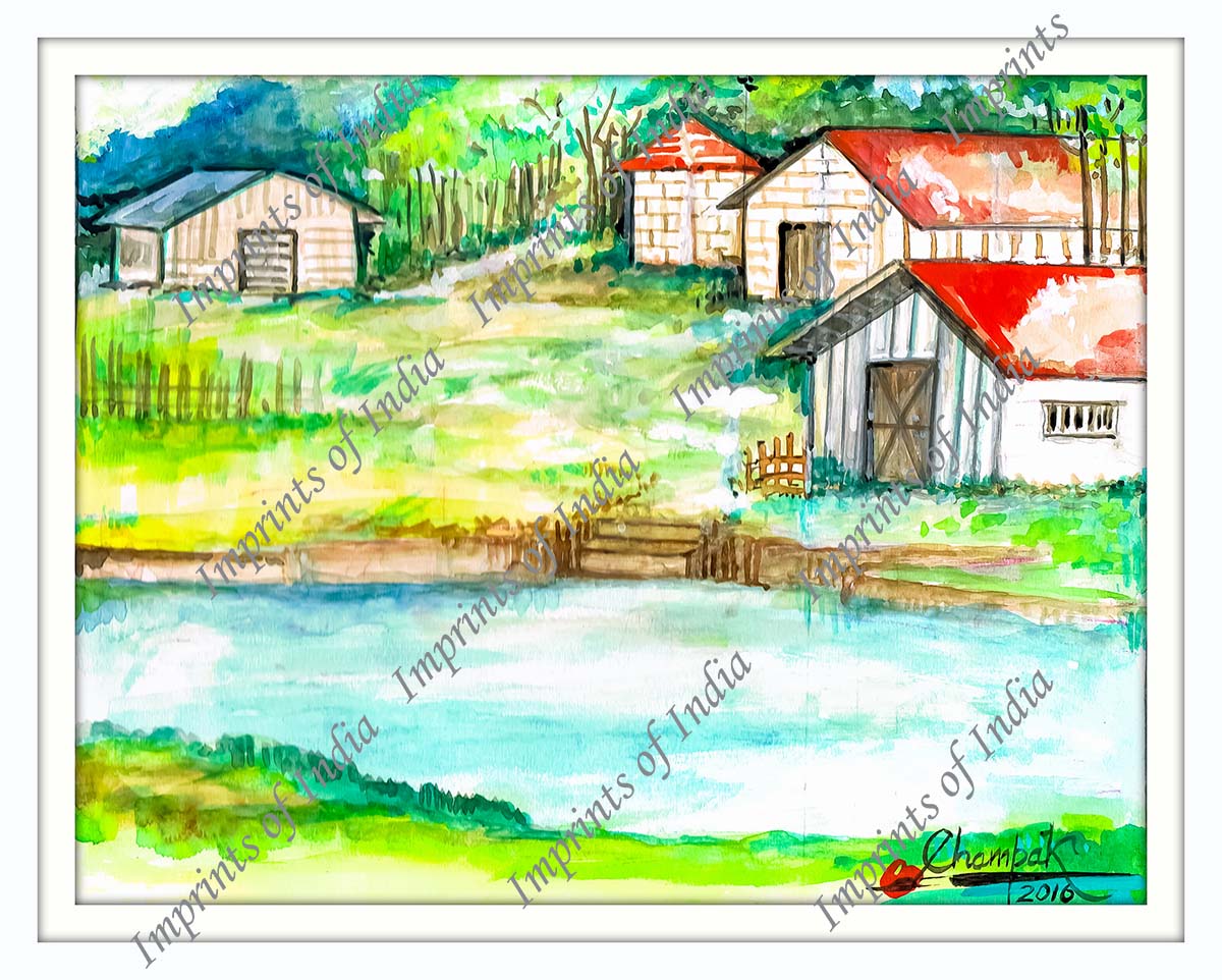 indian village scenery drawing for kids